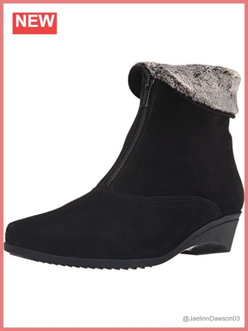 Water Resistant Suede Ankle Bootie with Wedge Heel & Zip